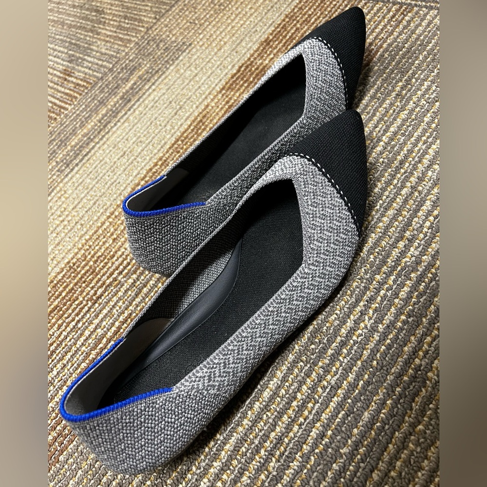 Rothy’s The Point II Flats in Black and Gray Herringbone Knit Women’s Size 10